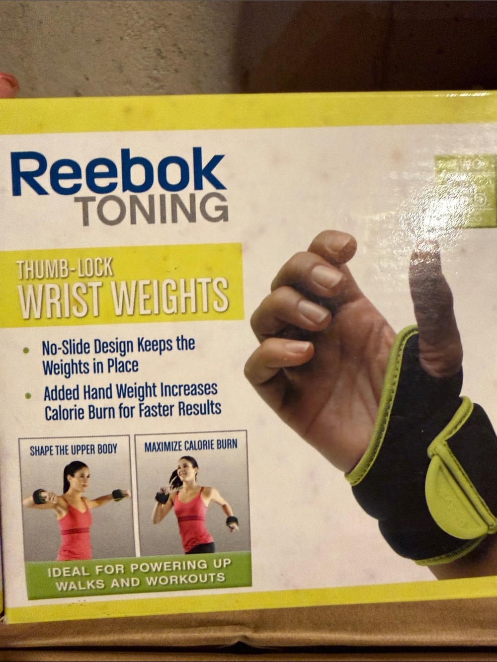 Reebok Thumb-Lock Wrist Weights in Lime and Black